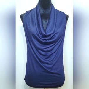 Theory Leopard Animal Print Cowl Neck Navy Sleeveless Blouse Top Size Small